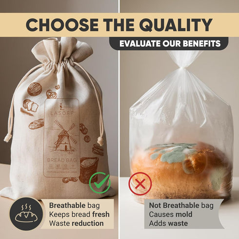 2 Pack Reusable Linen Bread Bags for Homemade Bread & Sourdough Bread with FoodGrade TPU Liner (BPA-Free), Cloth Bread