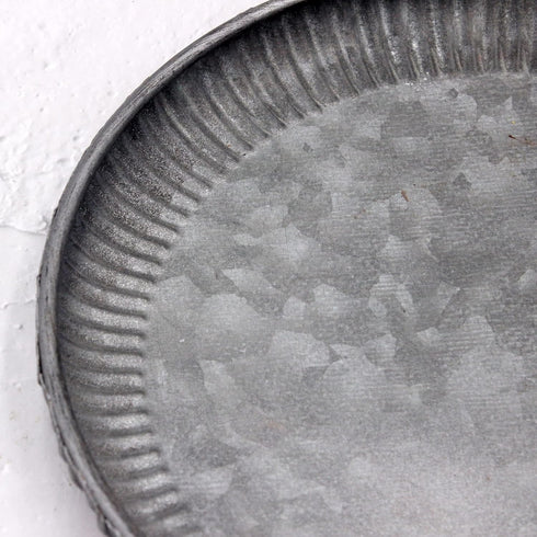Funerom 9.8 inch Small Round Galvanized Metal Tray Decorative Tray with Corrugated Edges
