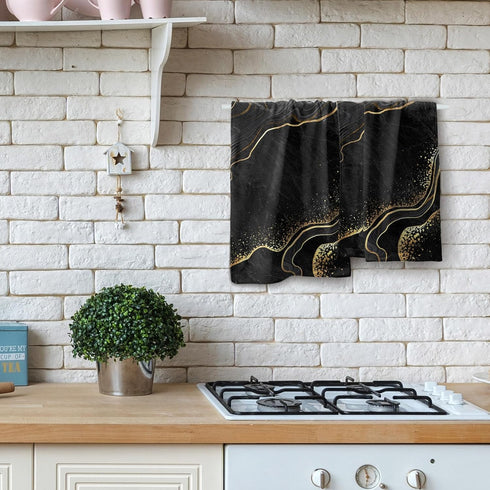 Miaoquhe Set 2, 14x28in Black Gold Marble Hand Towel of Marble Texture Soft Highly Bath Towels Absorbent Bathroom Hand
