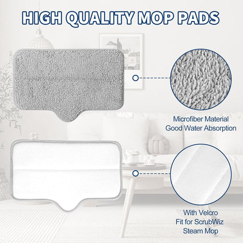 6 Pack Steam Mop Pads Compatible with ScrubWiz & LABIGO Steam Mop Cleaner - Washable and Reusable Microfiber