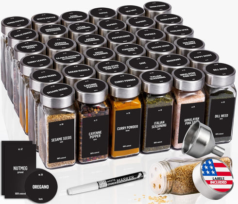 Deco haus Glass Spice Jars with Stainless Steel Lids 36 x 4oz