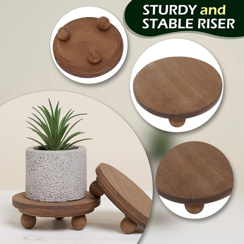 5"Round (Set 2, Defined Deco Mini Wood Risers for Display, Small Rustic Pedestal Display Stand of Wood)