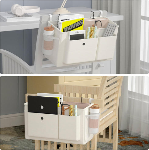 2pcs) Edudif Bedside Caddy Bedside Organizer with Fixed Straps & Water Bottle Holder, Bunk Bed Caddy ideal for Home