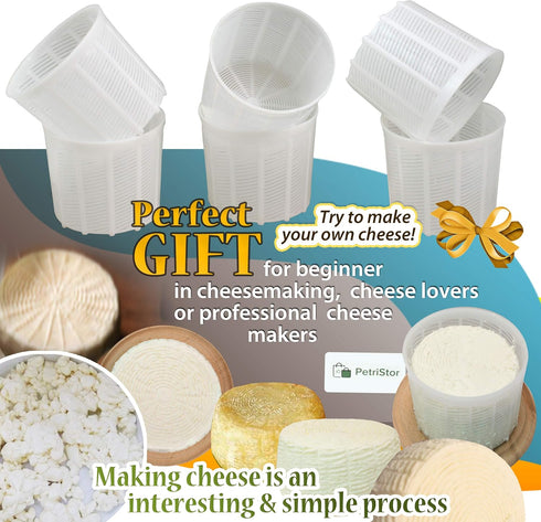 6 1.85QT PetriStor Pcs Soft Cheese Mold for Cheese Making - Cheese Making Mold - Cream Cheese Form Mold - Homemade