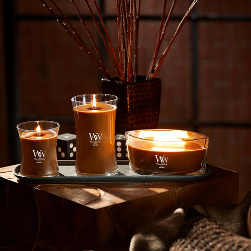 WoodWick Medium Hourglass Candle Humidor, Premium Soy Blend Wax with Pluswick Innovation, Made in USA