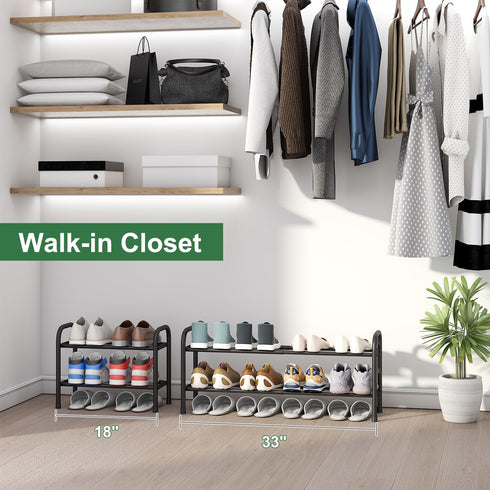 kiplant 2-Tier Closet, Closet Shoe Rack for Expandable Metal Shoe Organizer, Adjustable Shoe Shelf Storage Organizer