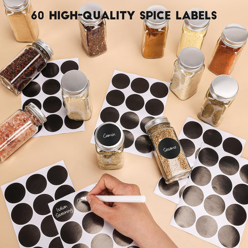 DIDITIME 12Pcs 4oz Spice Jars with Label, Empty Square Seasoning Containers, Spice Jars with Shaker Lids, Small Spice