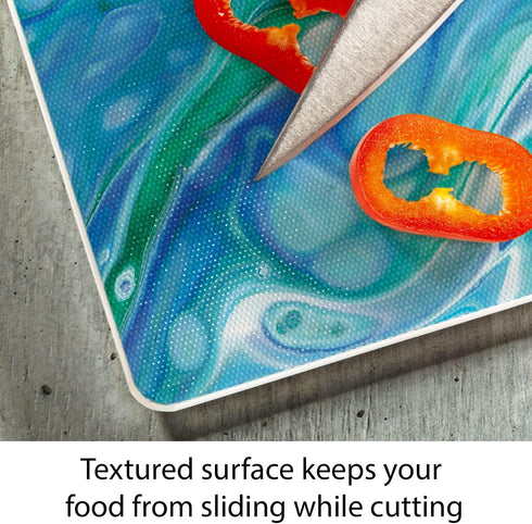 CounterArt Ocean Vibe 3mm Heat Tolerant Tempered Glass Cutting Board 10” x 8” - Dishwasher Safe