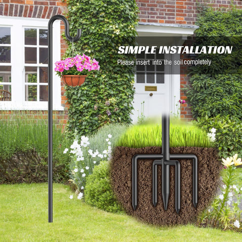 76 Inches 5 Forlogic Bird Feeder Pole Shepherd Hooks for Outdoor, Heavy Duty Bird Feeder Pole for Garden Decor, Black