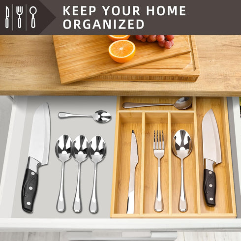 Silverware Organizer Bamboo Kitchen Drawer, Utensil Holder Cutlery Organizer Tray