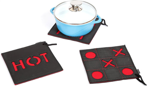 Creative Home Black Neoprene Heat Resist Square Trivet, Insulated for Cooking, 8.6" x 8.6" x 0.2" H