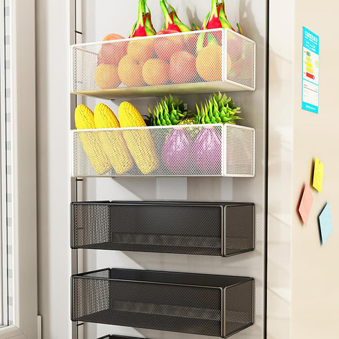 Magnetic Basket Organizer for Fridge, Large Storage Bin Box for Refrigerator and Classroom - White