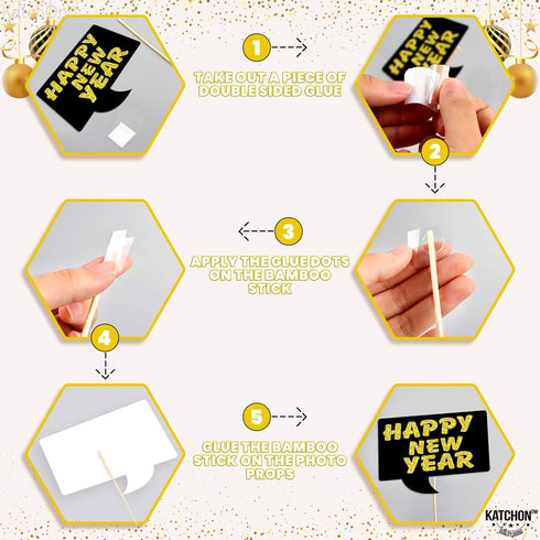 New Years Photo Booth Props, Pack of 20, Real Glitter, New Years Eve Party Supplies 2019