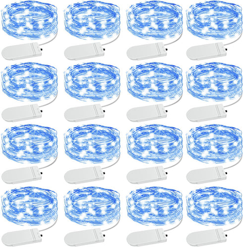 Olafus 16 Pack Blue Fairy Lights Battery Operated, IP68 Waterproof Mini String