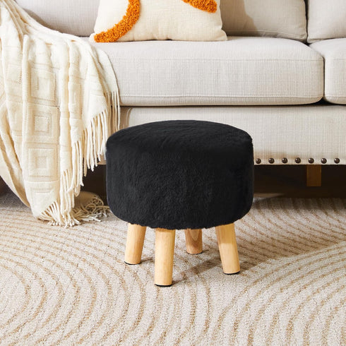 Office,12.6" D12.6" W12.6" UHBD035B YMYNY Round Pouf Ottoman Small Foot Stool Faux Fur Foot Rest for Couch Modern Boho