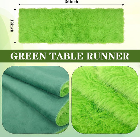 36'' Summer Spring Green Table Runner Short, Small Fluffy Faux Fur Dresser Runners for Bedroom, Furry Coffee Table