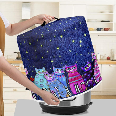 Starry Night Cats Pattern Pressure Cooker Cover for 8 qt Instant Pot, Kitchen Appliance Dust Cover with Pockets for