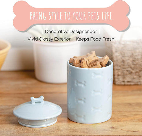 Park Life Designs 1.4 Dog Treat Jar - Ceramic Dog Treat Container Qt (Manor Blue) | Treat Jar with Lid, Keeps Treats