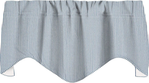 Window Treatments Valance Curtains, Blue Ticking Stripe Kitchen Valances, Short Swag, 53 x 18 Inches