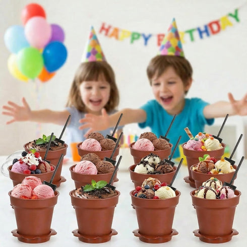 20 Pack 6.7 oz DOITOOL Flower Pot Dessert Cups with Lids and Spoons, Mini Plastic Chocolate Pudding Cups, Cute Mini