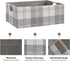 Fabric Storage Bin Box, Collapsible Cotton Linen Storage Cube with Wooden Handles, Light Gray Plaid, Medium