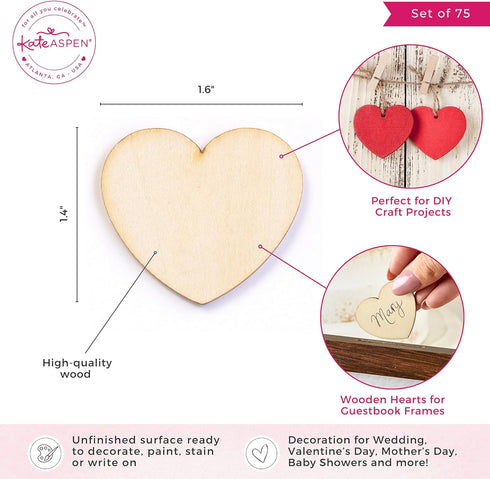 Kate Aspen Wooden Hearts for Guest Book, Set of 75 Wedding Guestbook Alternative Drop Box Hearts