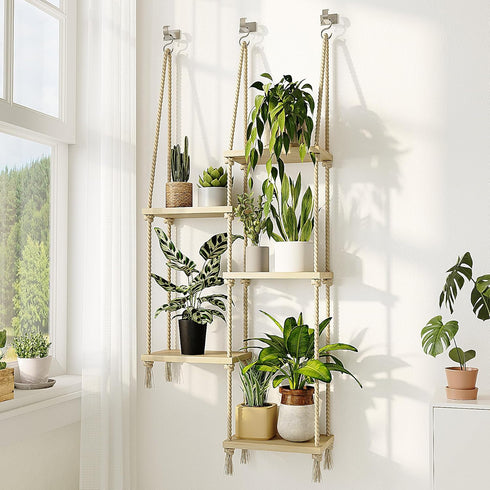 Bamworld Hanging Shelves Plant Hanger Indoor Window Plant Shelves Wood Plant Wall Shelf Window Sill Plant Shelf Indoor