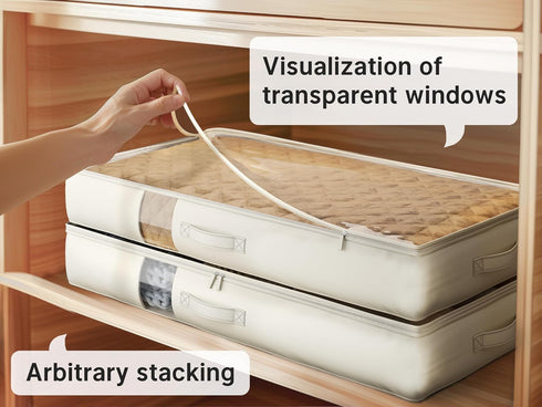 Under Bed Storage Containers with Window, Foldable Bags for Blankets, Clothing, Comforter, Linen Sheets, 2 Pack, White