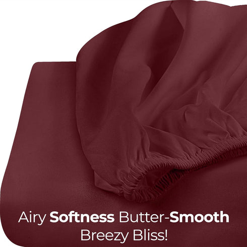 Utopia Bedding Queen Fitted Sheet - Deep Pocket Soft Microfiber Bottom Sheet, Red Burgundy, Easy Care