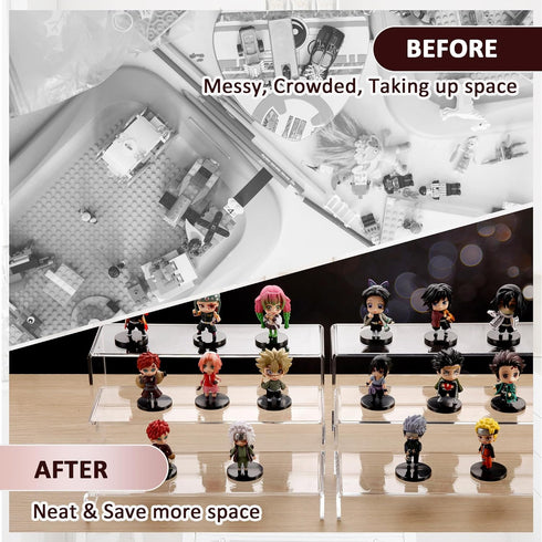 2 Set 3 12" 5mm Large Acrylic Clear Display Risers, Sizes Rectangular Showcase Collectibles Display Shelf, Thick