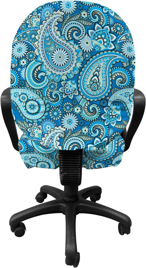 Ambesonne Blue Paisley Office Chair Slipcover, Folk Ornament Flower Like Elements Buta Motifs Illustration Print