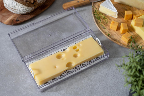 Cheese Keeper Storage Container for Fridge, Food Storage Box with Lid and Tray, Sliced Cheese Organizer