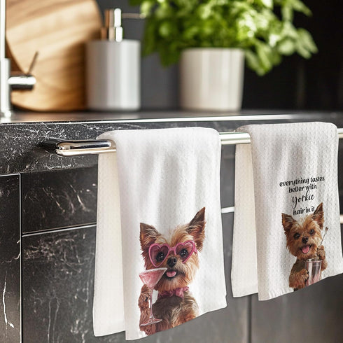 Cabana Bro 16x24 Inch Set 2 Funny Yorkshire Terrier Kitchen Towels, Yorkie Gifts for Women Dog Lovers, Yorkshire
