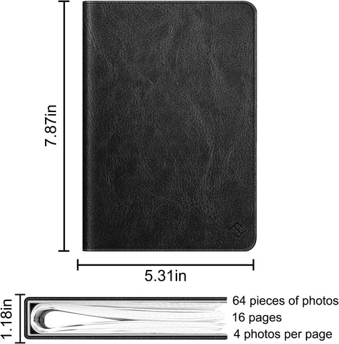 Fintie Photo Album for 3.5x4.25 Inch Polaroid Films - 64 Pockets, Vintage Black, Compatible With Fujifilm Instax
