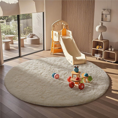 6Ft Ophanie Round Rugs Ivory Circle Area Rug, Aesthetic Room Decor, Fluffy Fuzzy Bedroom Carpet, Plush Soft Shaggy