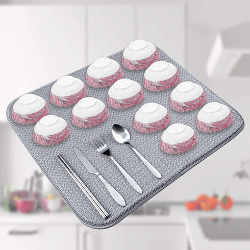 2 Pack Dish Drying Mats for Kitchen, Microfiber Drying Rack Pad, Kitchen Counter Mat - 18X16 Inch