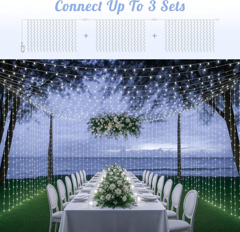 HEYFUNi 304 LED Curtain Lights Outdoor, 9.8Ft*9.8Ft Fairy Lights with 8 Modes for Bedroom & Wedding Decor