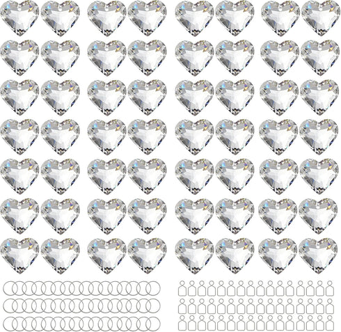 HDCRYSTALGIFTS 48pcs 20mm Clear Crystal Heart Prism Sun Catchers, Heart Prisms Rainbow
