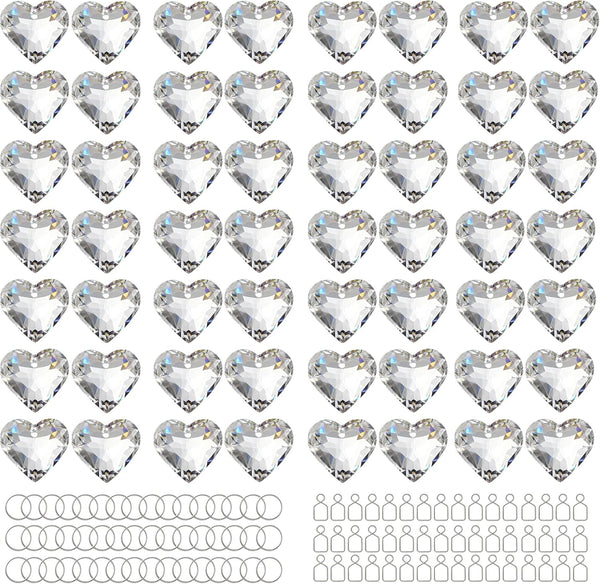 HDCRYSTALGIFTS 48pcs 20mm Clear Crystal Heart Prism Sun Catchers, Heart Prisms Rainbow