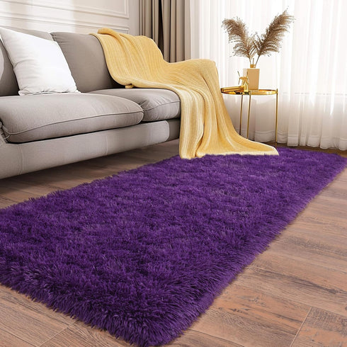 Soft Runner Rugs for Bedroom Hallways, 2x6 Purple Fluffy Shag Non-Slip Area Rug for Living Room