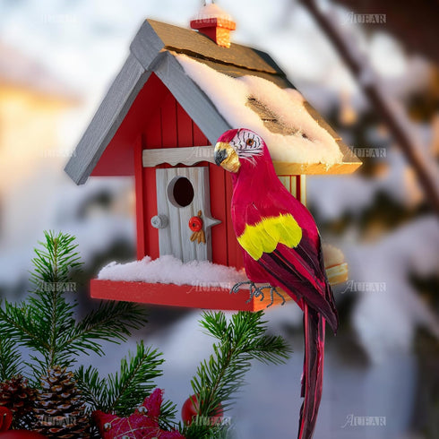 AUEAR 17.7 Inch Red Lifelike Artificial Birds, Feathered Fake Parrot Decor Model for Craft Decoration
