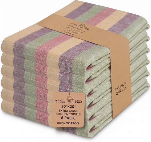 Urban Villa Kitchen Towels Harvest Stripes Dish Towels Set of 6 20"
