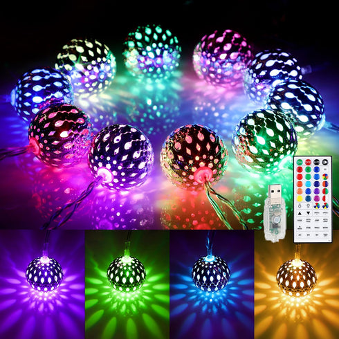 OMIKA 24 Colors Changing Globe String Light, 13ft 40 Silver Metal Balls LED Fairy Lights with Remote Timer for Diwali