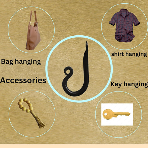 Wrought Iron Coat Hooks Set of 3, Decorative Black Wall Mounted Rustic Hooks for Hanging