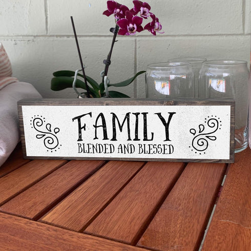 Family Wood Signs - Medium Wood And Metal, Blended And Blessed Family Decor