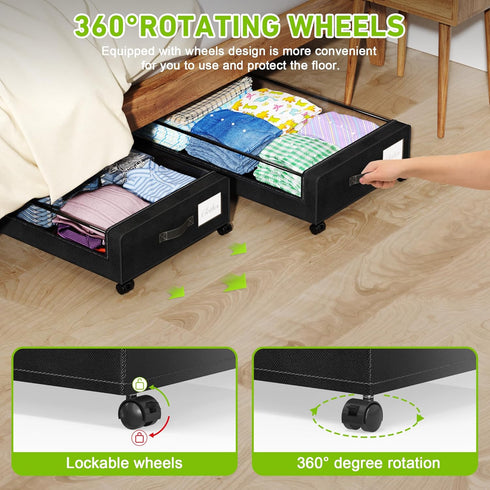 Tututry 60L (2-Pack Under Bed Storage with Wheels, XXL Under the Bed Storage Bins, Underbed Storage Containers