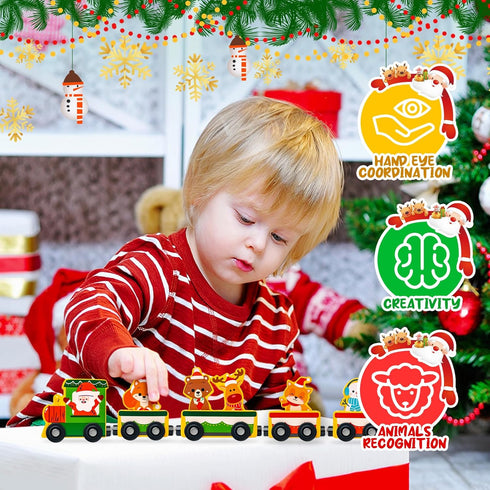 2025 Commodum Set, 24 Countdown Christmas Advent Calendar Gifts for Kids, Magnetic Wooden Animals Train Days Advent