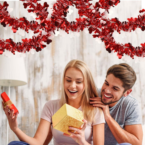 LOMIMOS 32.8 Ft Valentine's Day Tinsel Garland, Shiny Hanging Decor for Wedding Engagement Anniversary Party