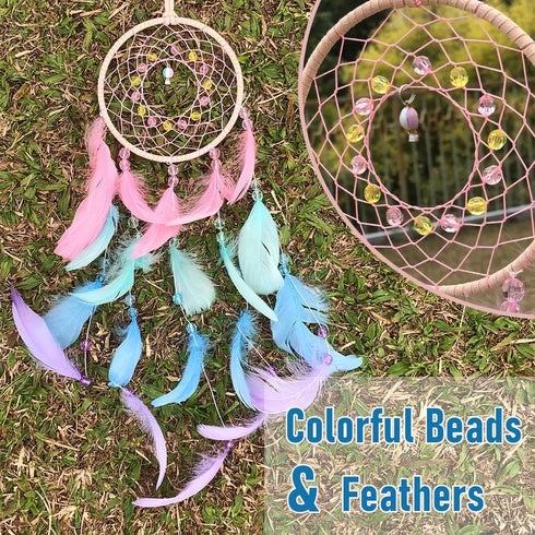 AWLEE Colorful Dream Catchers, Handmade Feather Native American Circular Net for Kids Boys Girls Bedroom Wall Hanging