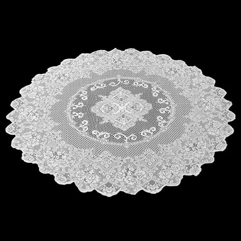 Juvale Round White Lace Tablecloth - Polyester Table Cover for Wedding Reception, Vintage Round Cover with Scalloped